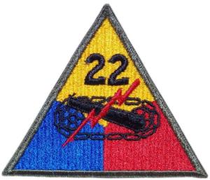 22nd Armored Division Color Patch. US Army