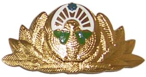 An officer's cap badge of the Armed Forces of Uzbekistan. 2004